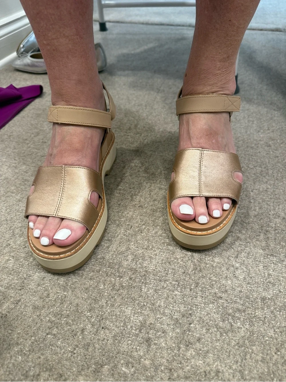 Sorel Metallic Tan Platform Sandal with Chunky Cream Sole